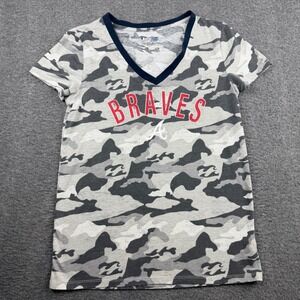 Atlanta Braves MLB Women's M Medium Camo V-Neck T-Shirt Grey Campus Lifestyle